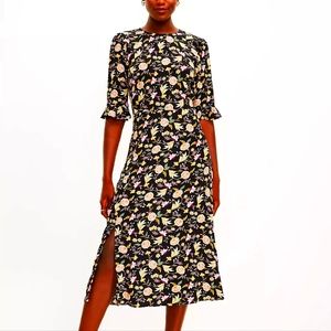 Floral Ruffle Sleeve Midi Dress